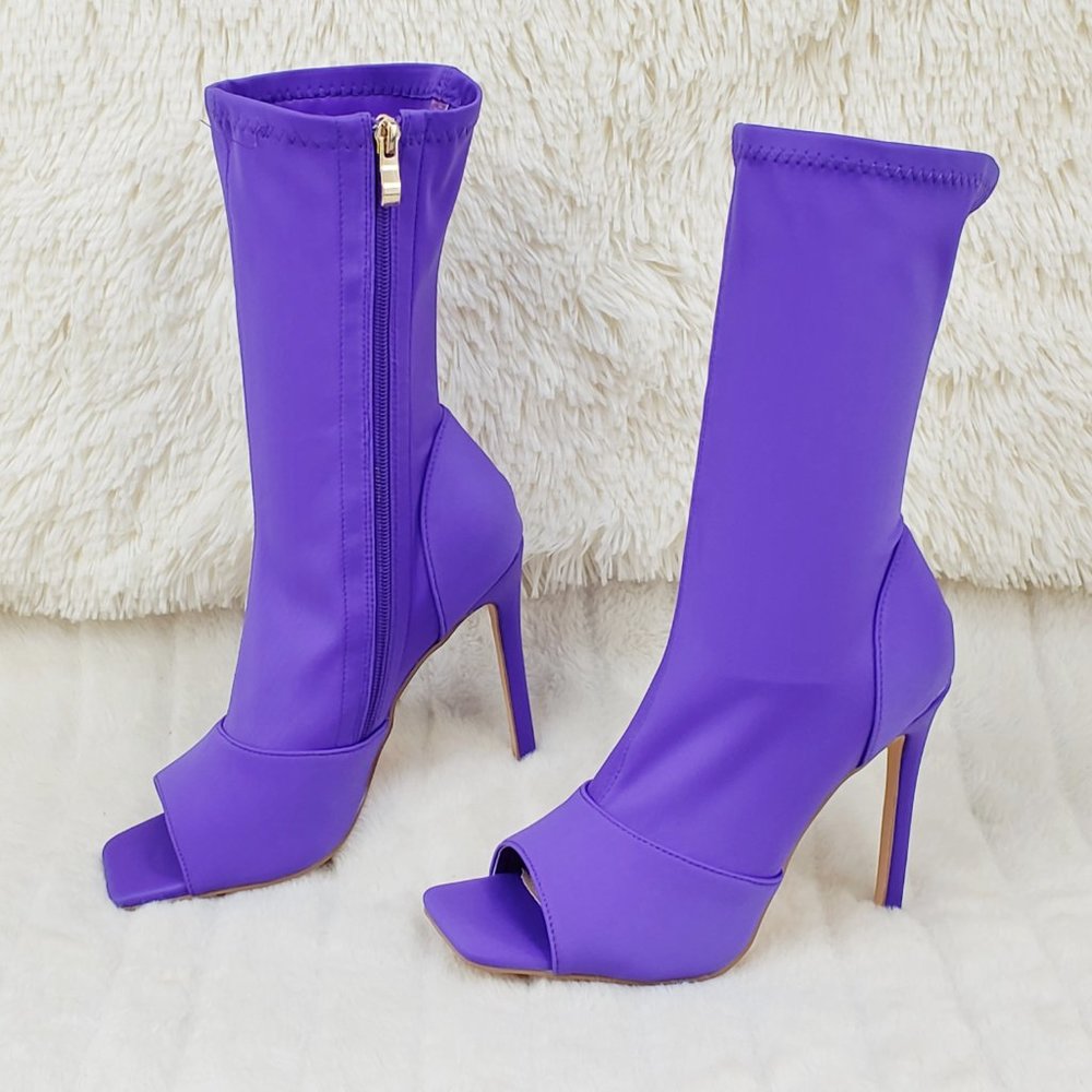 Purple Stretch Square Open Toe Ankle Boots - Picture 11 of 11